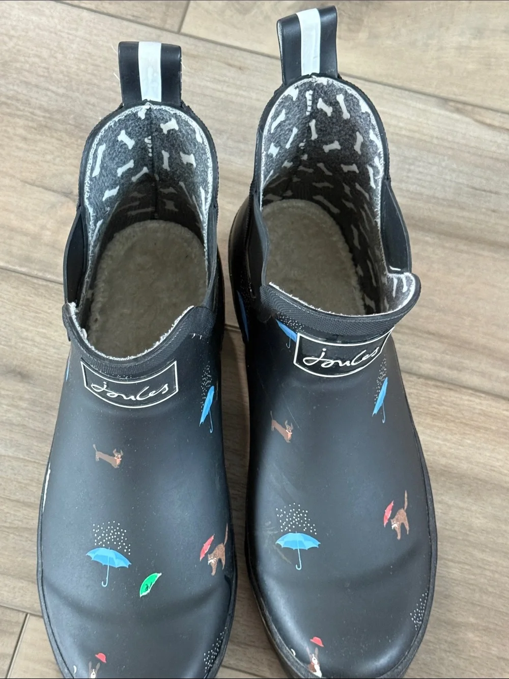 Joules Wellibob Black Women’s Ankle Rain Boots with Umbrella & Dog Print Size 9